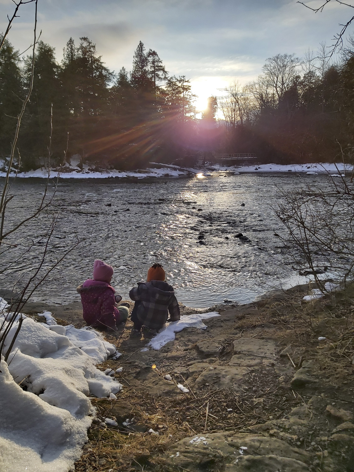 Inglis Falls River With Kids Playing (Winter), Owen Sound Real Estate - Brandon Downing